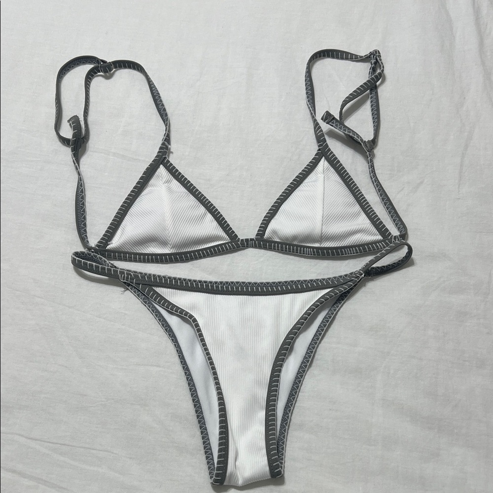 SHEIN White Bikini with Gray Trim